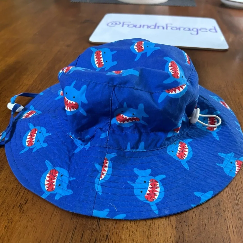 Shark Sun Hat UPF 50 • 3–5T • Adjustable/Removable Strap • Beach & Pool Ready 🦈
